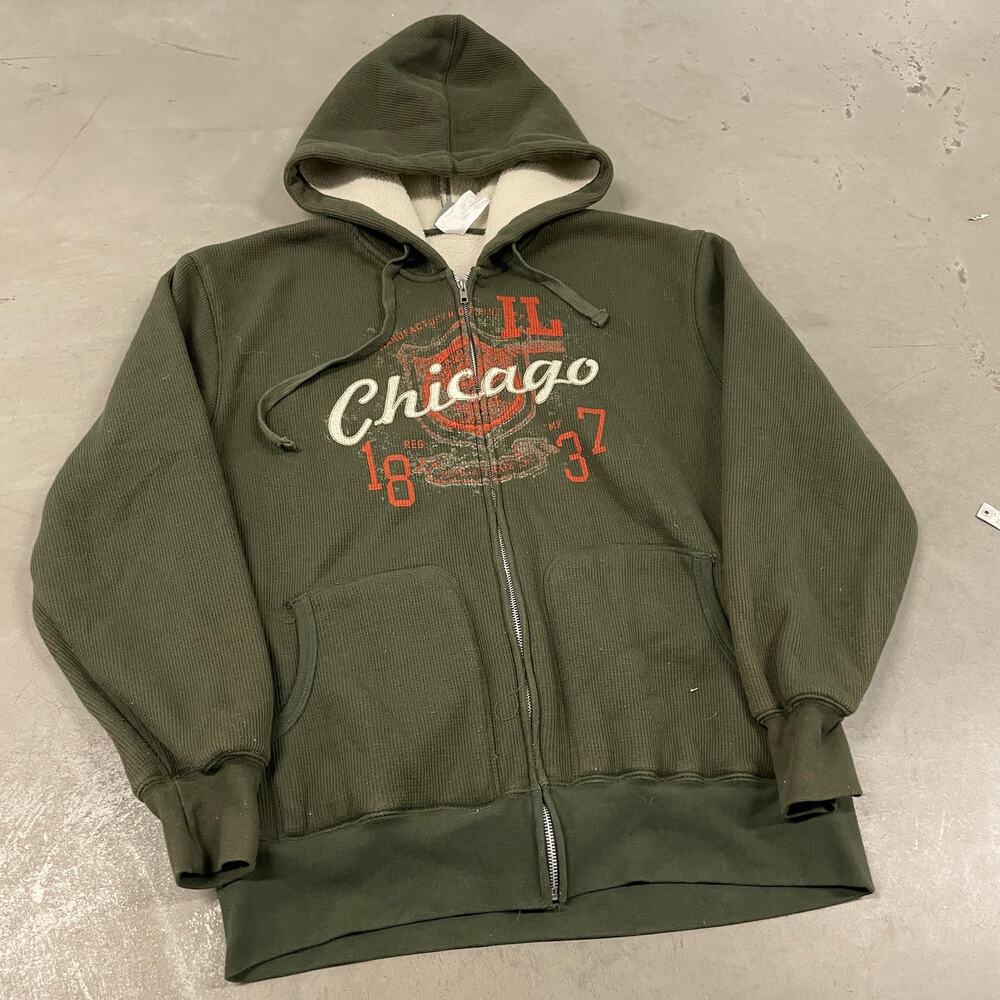 vintage y2k fur lined thermal Chicago hoodie